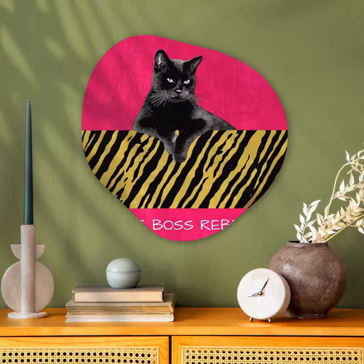 Organisch schilderij - Glas - Kat - Baas - Roze - Tijgerprint — 2