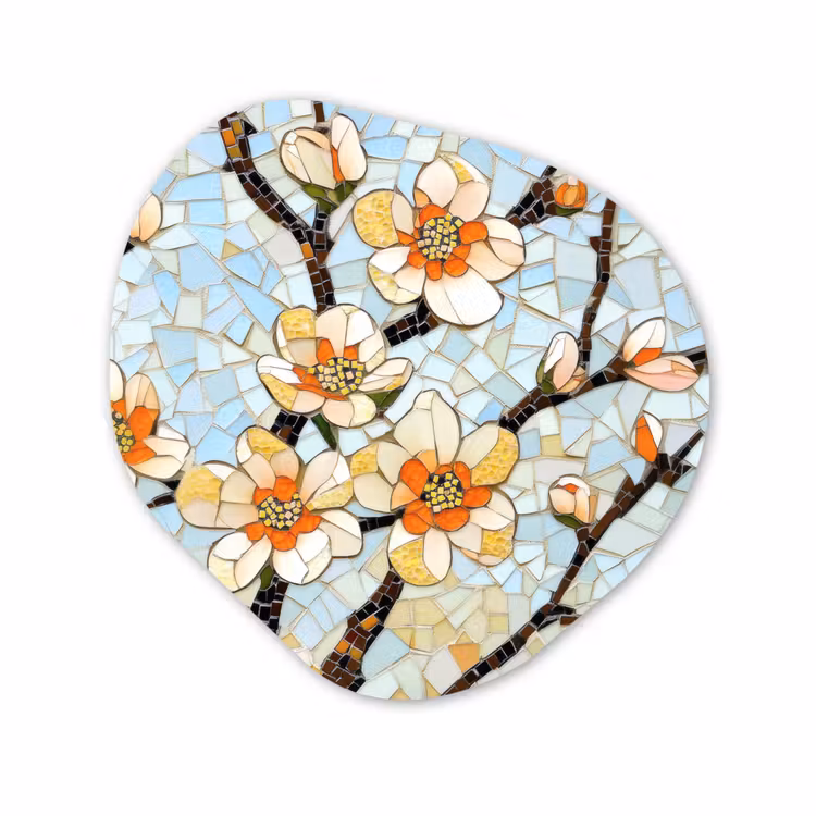 Organisch schilderij - Glas - Bloesems - Wit - Mozaïek - Tak — 1