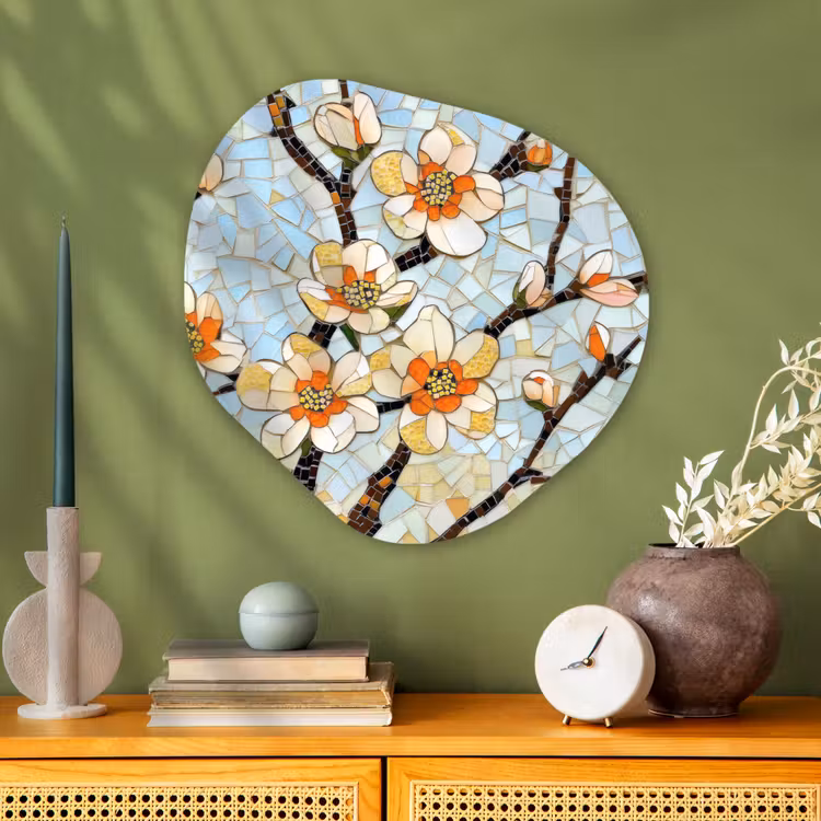 Organisch schilderij - Glas - Bloesems - Wit - Mozaïek - Tak — 2