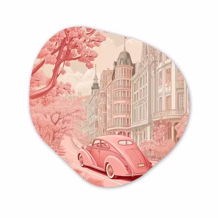 Organisch schilderij - Glas - City - Car - Pink — 1