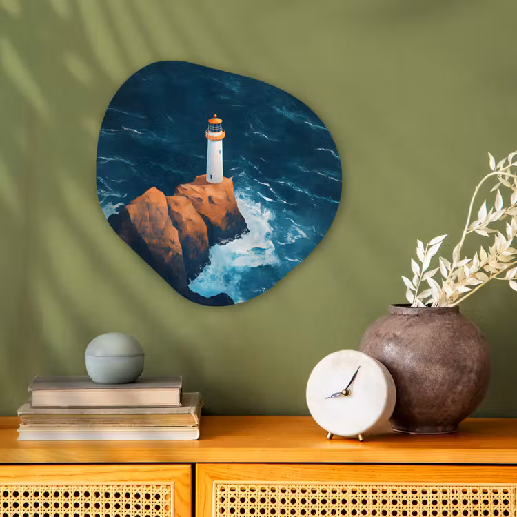 Organisch schilderij - Forex - Vuurtoren - Rots - Zee - Golven — 2