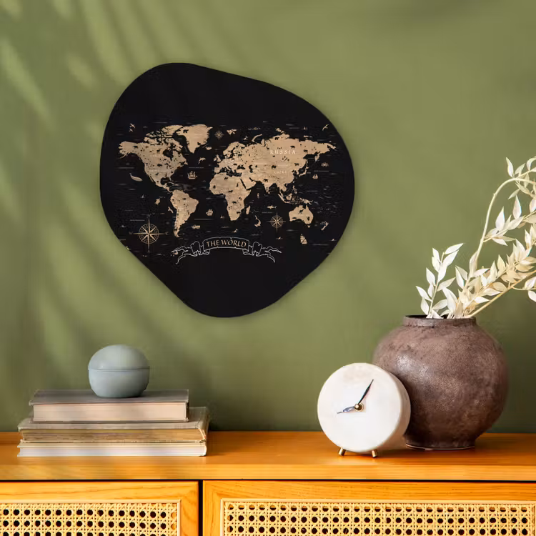 Organisch schilderij - Forex - Wereldkaart - Beige - Zwart — 2