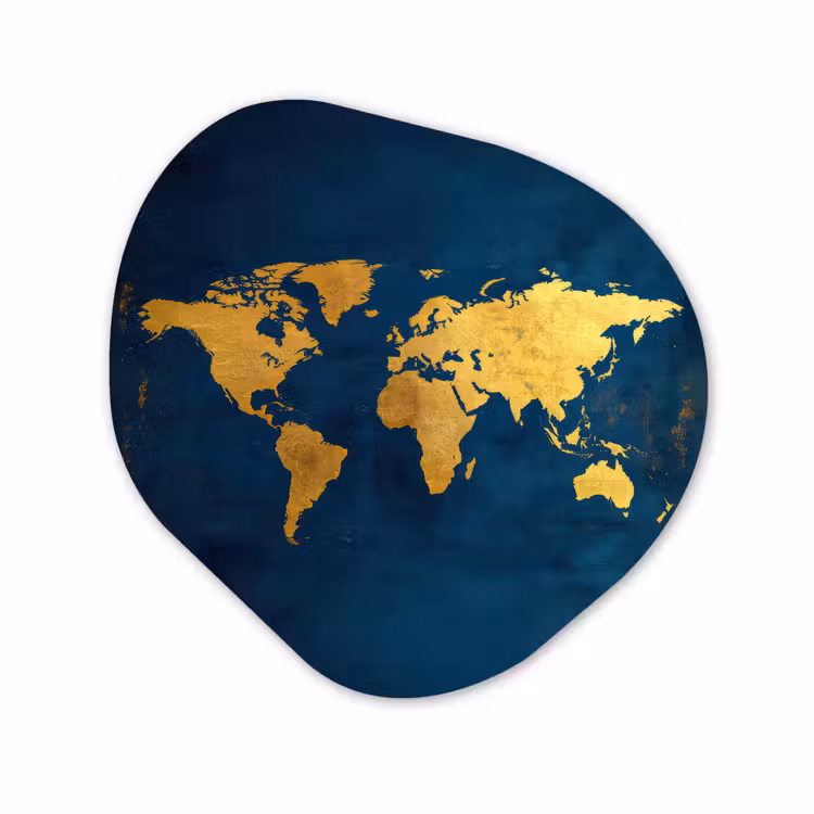 Organisch schilderij - Forex - Wereldkaart - Goud - Donkerblauw — 1