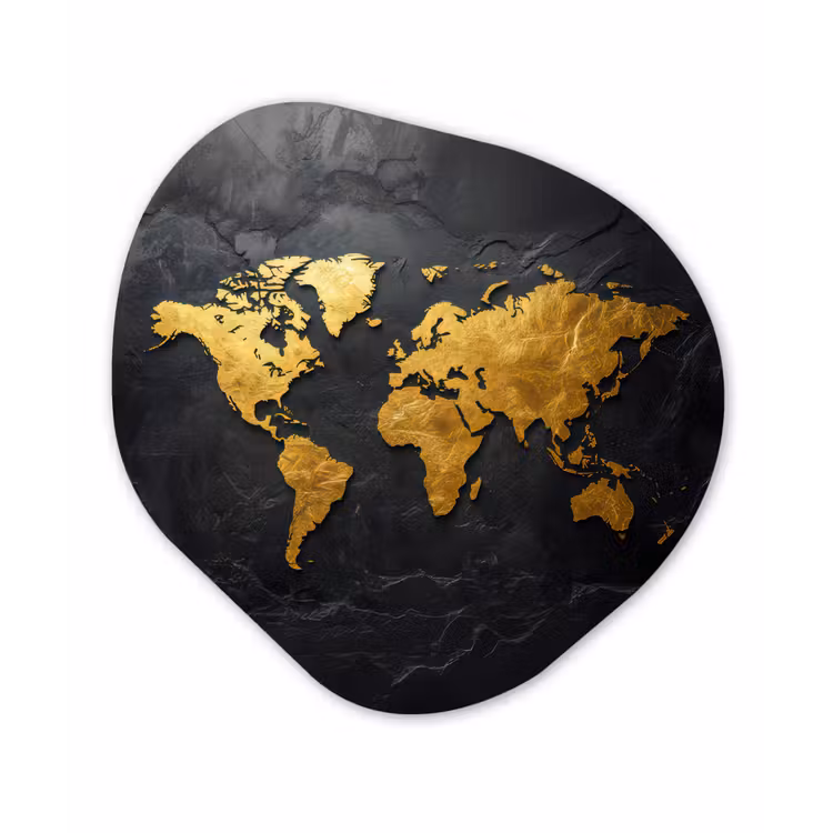 Organisch schilderij - Forex - Wereldkaart - Goud - Steen — 1