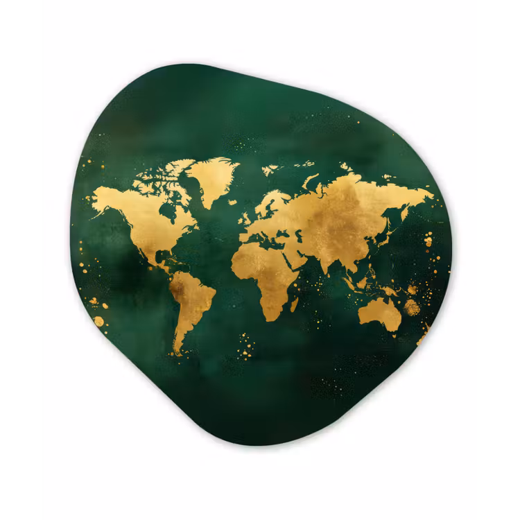 Organisch schilderij - Forex - Wereldkaart - Groen - Goud — 1