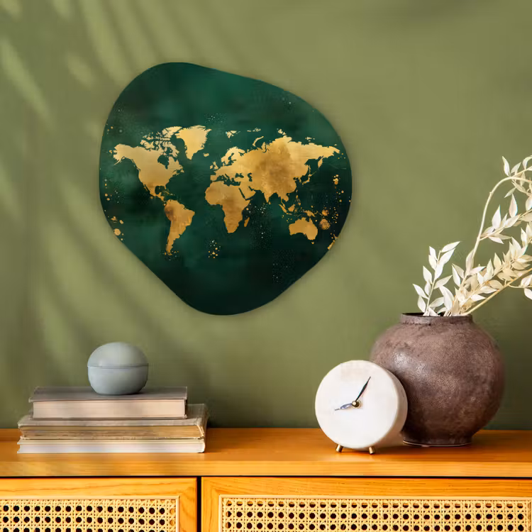 Organisch schilderij - Forex - Wereldkaart - Groen - Goud — 2