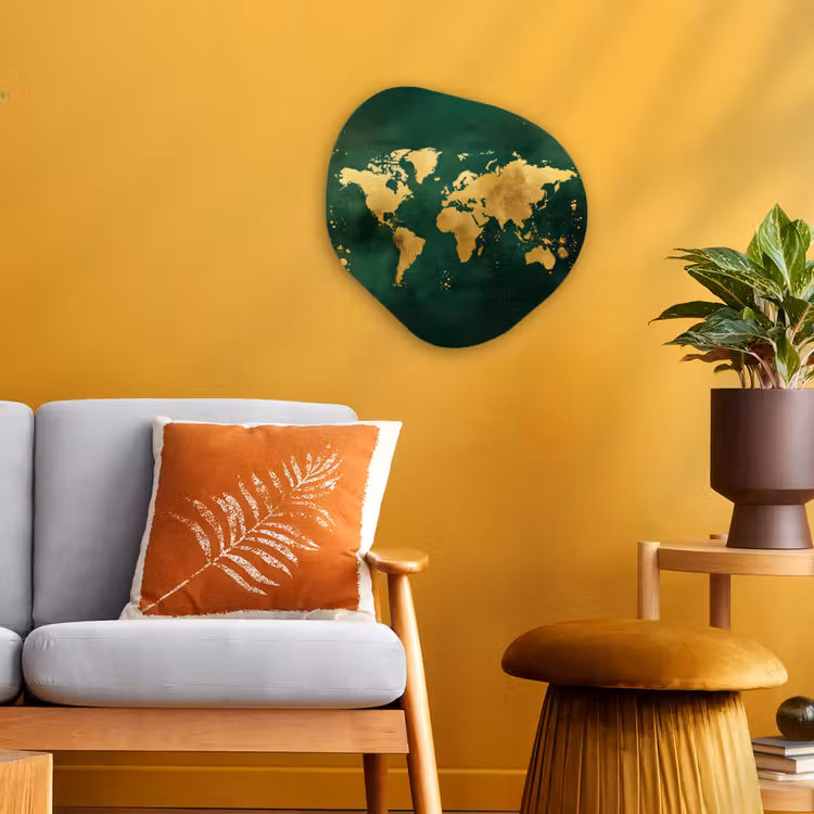 Organisch schilderij - Forex - Wereldkaart - Groen - Goud — 3
