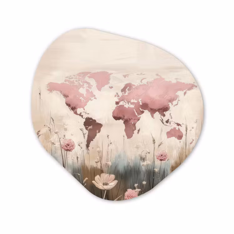 Organisch schilderij - Forex - Wereldkaart - Roze - Bloemen — 1