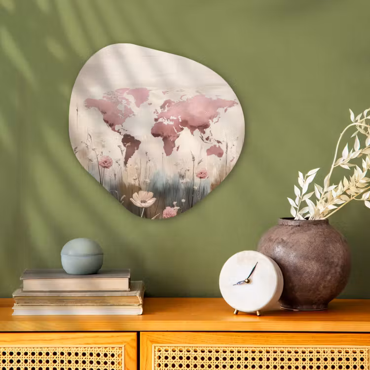 Organisch schilderij - Forex - Wereldkaart - Roze - Bloemen — 2