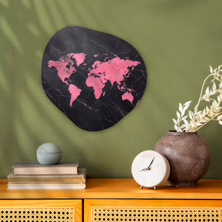 Organisch schilderij - Forex - Wereldkaart - Roze - Marmer — 2