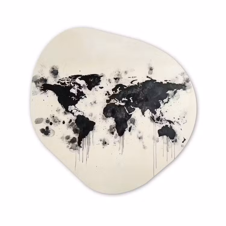 Organisch schilderij - Forex - Wereldkaart - Zwart - Inkt — 1