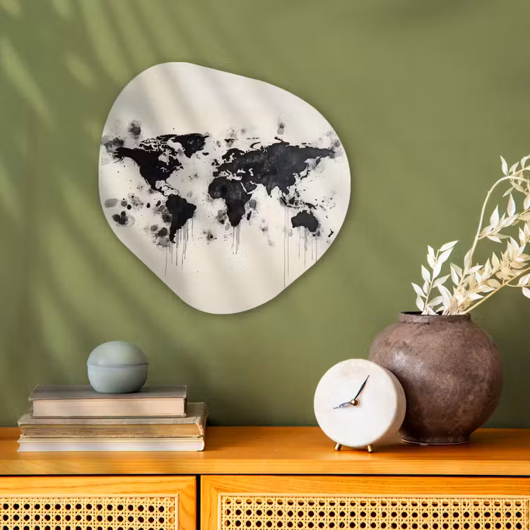 Organisch schilderij - Forex - Wereldkaart - Zwart - Inkt — 2