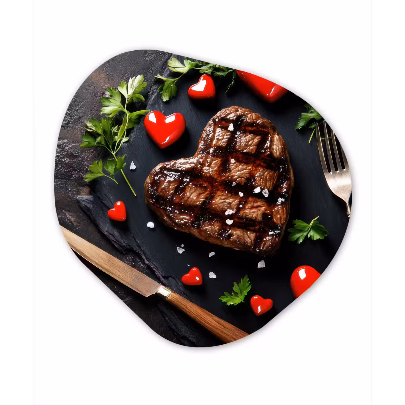 Organisch schilderij - Forex - Steak - Hart - Bestek — 1