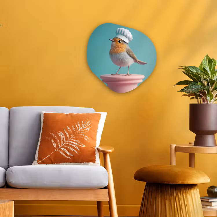 Organisch schilderij - Forex - Roodborstje - Vogel - Koksmuts - Sokkel — 3