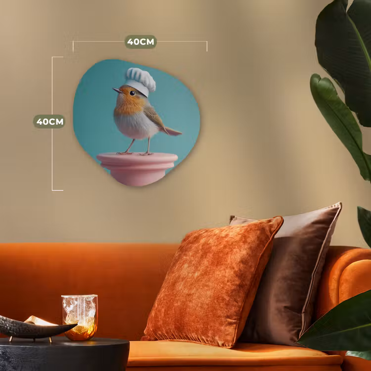 Organisch schilderij - Forex - Roodborstje - Vogel - Koksmuts - Sokkel — 4