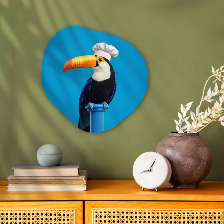 Organisch schilderij - Forex - Tucan - Sokkel - Vogel - Koksmuts — 2