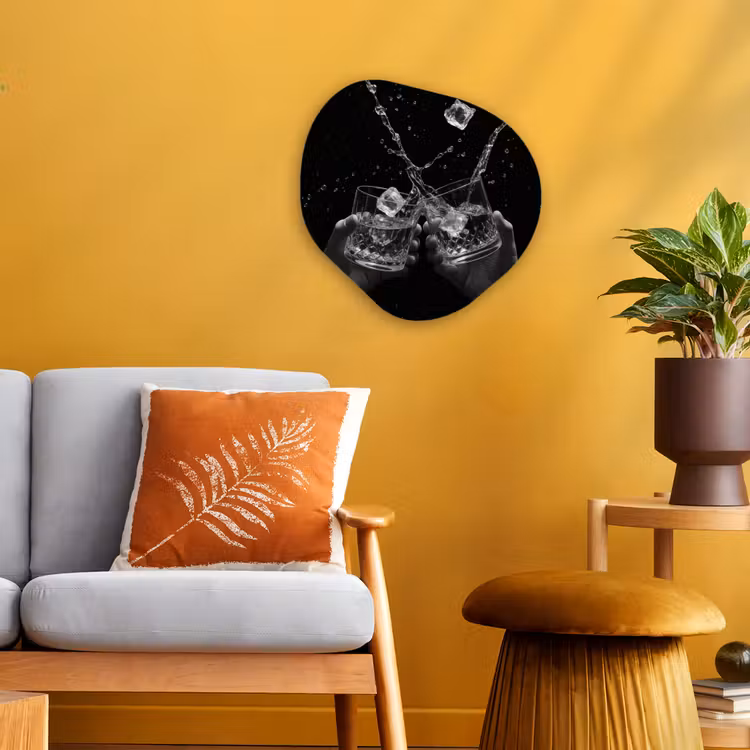 Organisch schilderij - Forex - Whiskyglazen - Ijs - Spetters - Zwart — 3