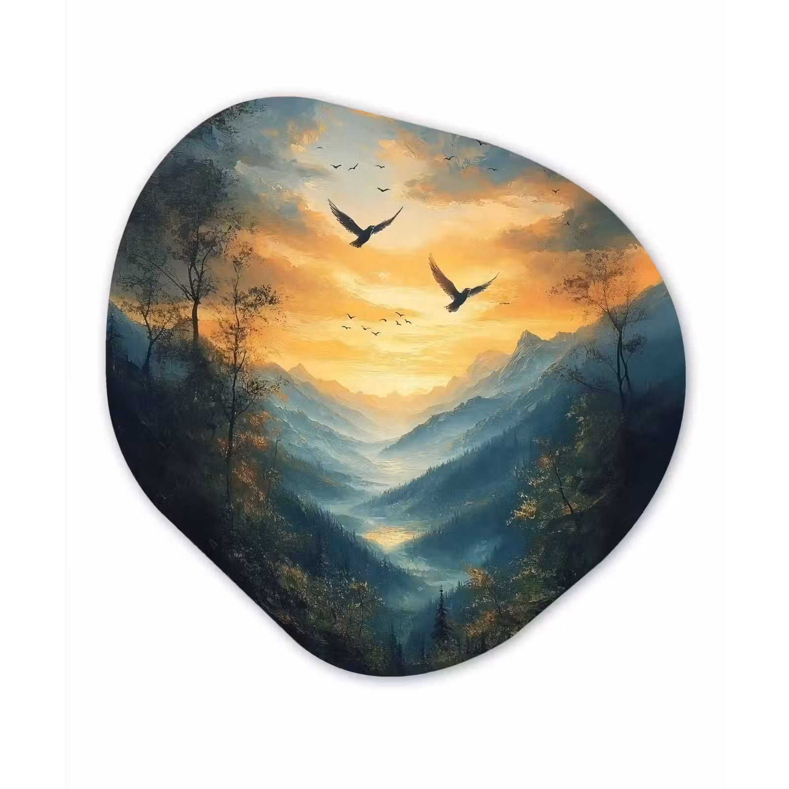Organisch schilderij - Forex - Vogels - Zon - Bomen - Groen — 1