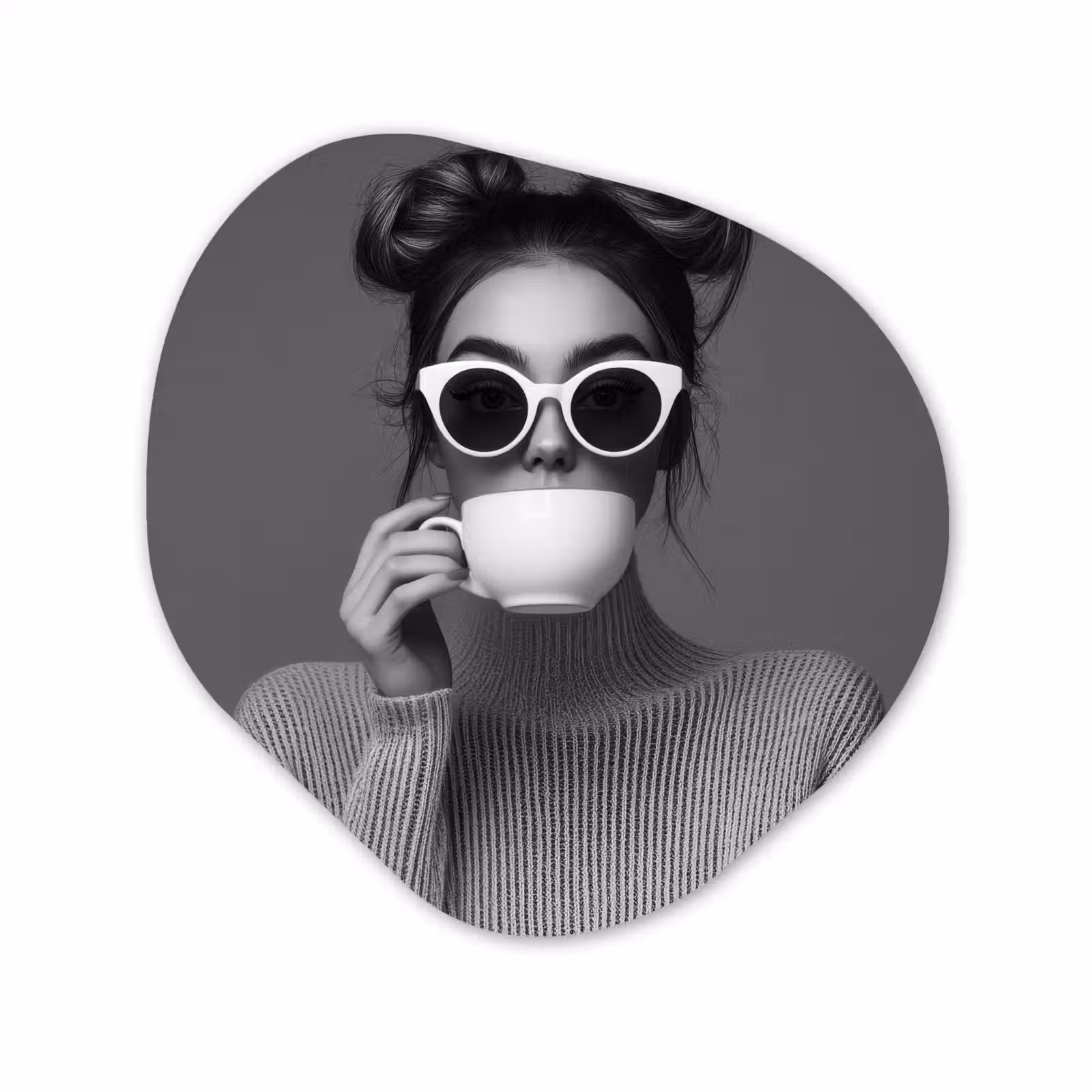 Organisch schilderij - Forex - Vrouw - Koffie - Zwart - Wit — 1
