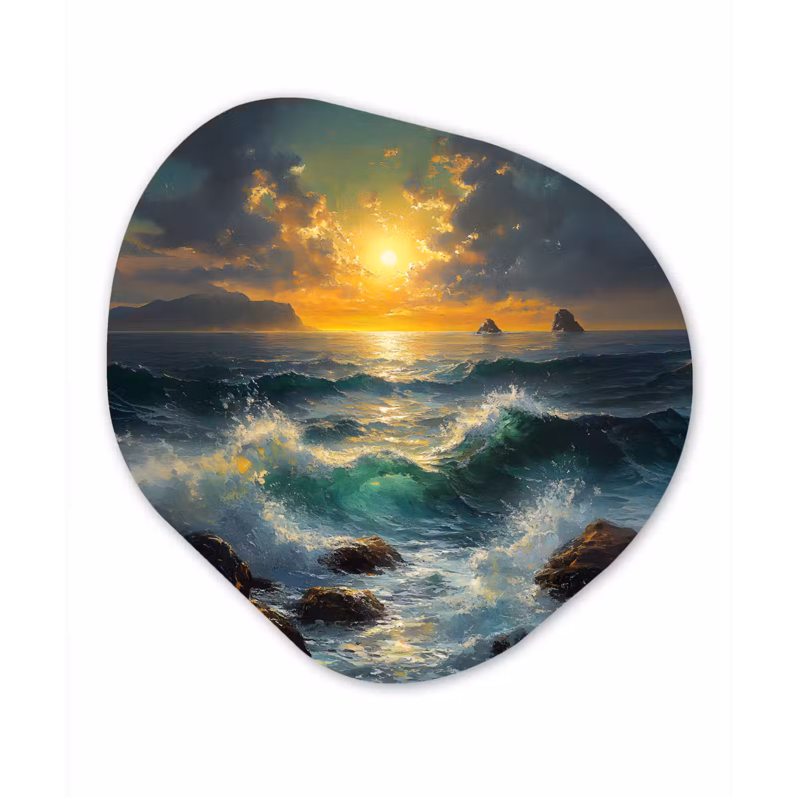 Organisch schilderij - Forex - Zee - Zon - Golven - Rotsen — 1