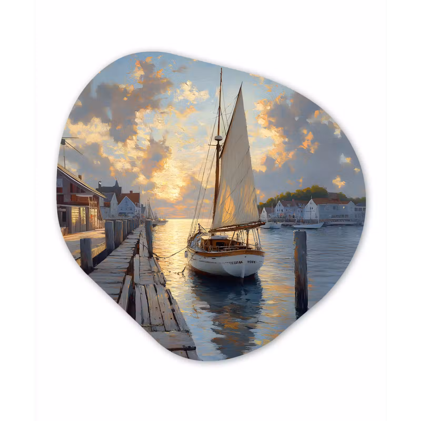 Organisch schilderij - Forex - Zeilboot - Zon - Pier - Hout — 1