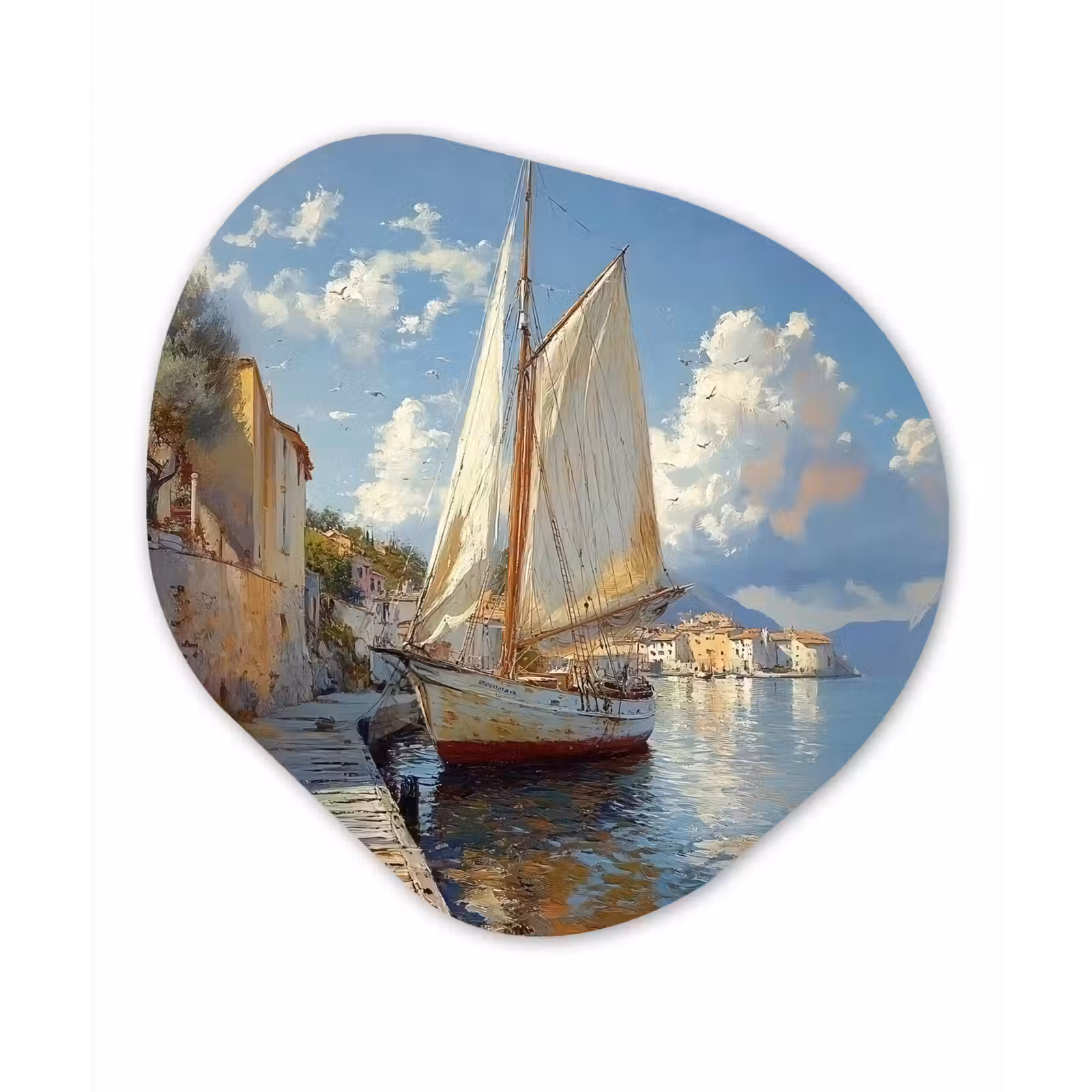 Organisch schilderij - Forex - Zeilschip - Huizen - Kade - Zee — 1