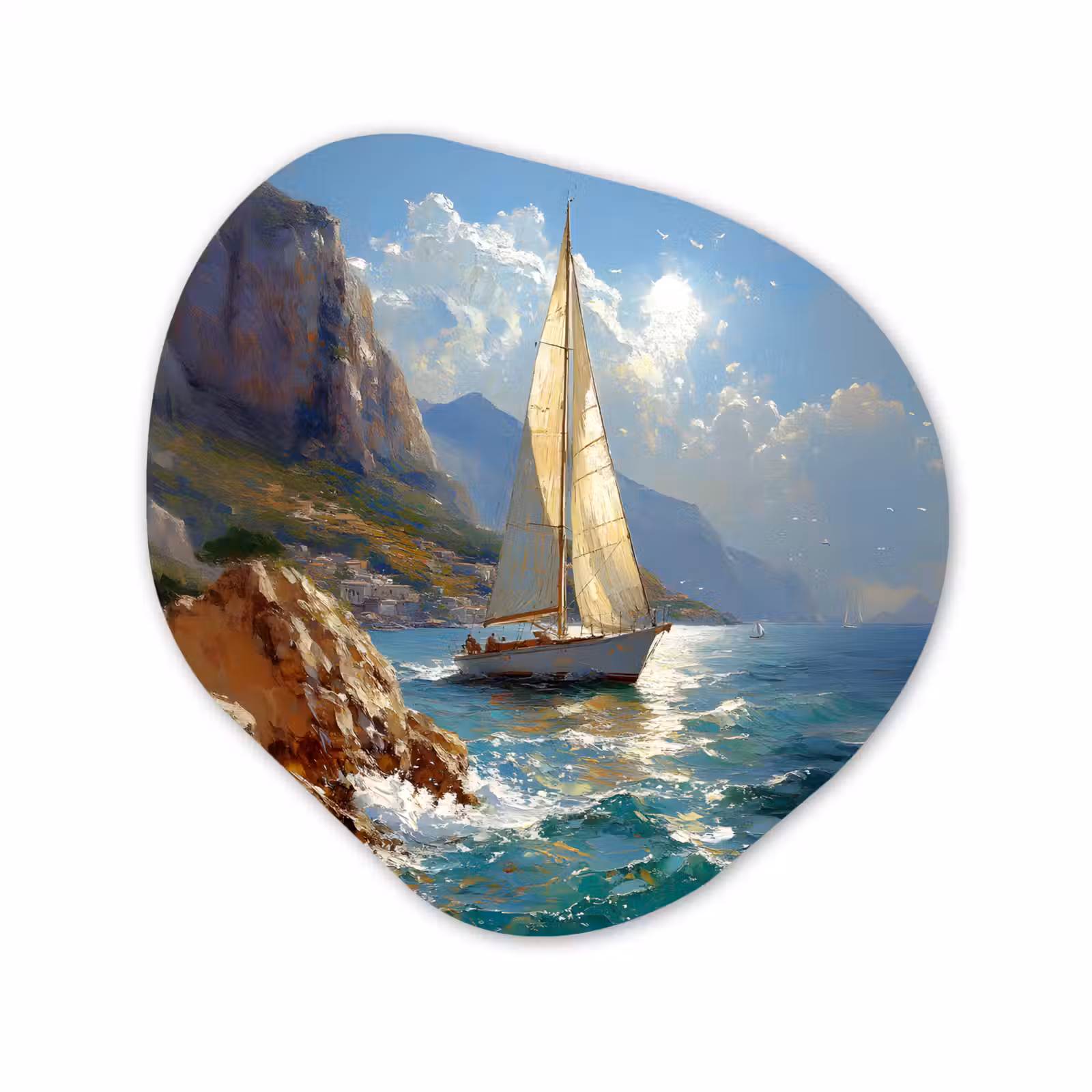 Organisch schilderij - Forex - Zeilschip - Zee - Rotsen - Wolken — 1