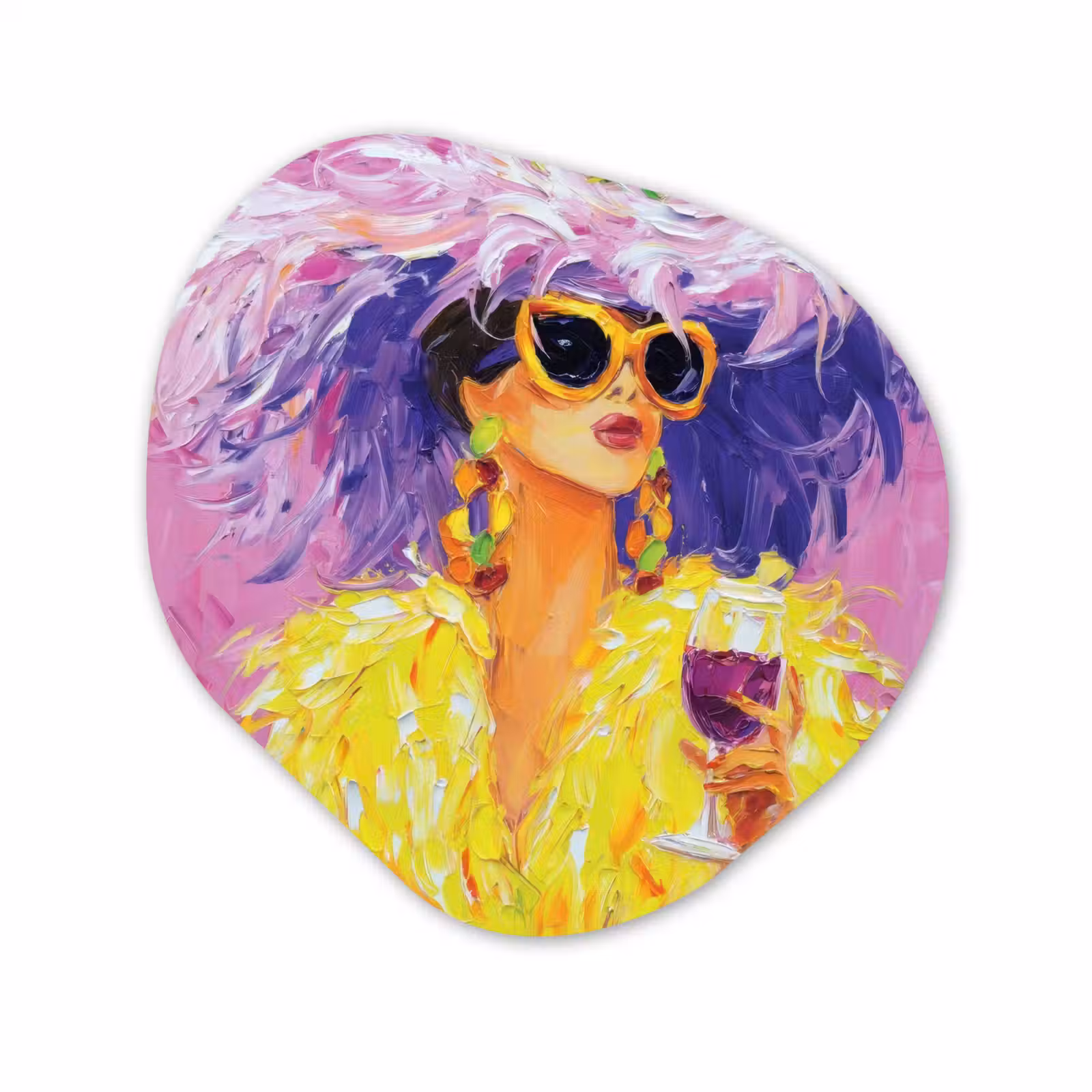 Organisch schilderij - Forex - Zonnebril - Vrouw - Jas - Veren — 1