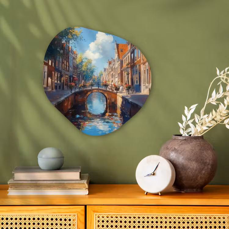 Organisch schilderij - Forex - Stad - Gracht - Zon - Fietsen — 2