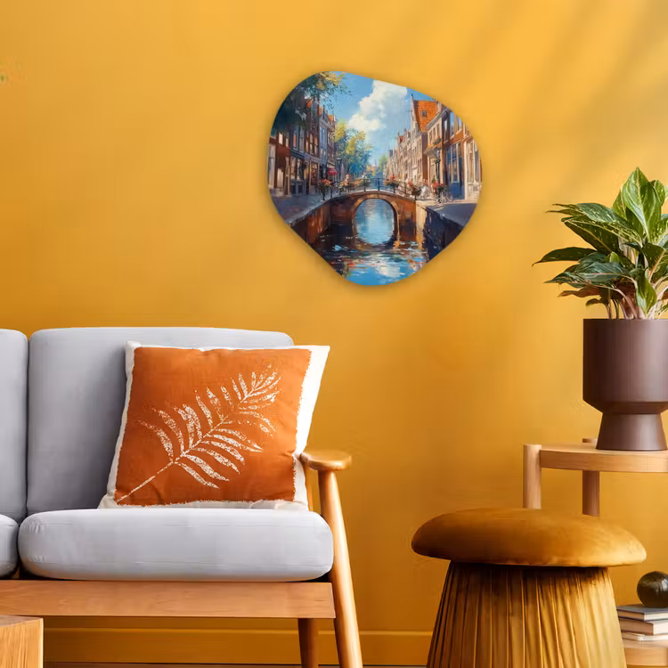 Organisch schilderij - Forex - Stad - Gracht - Zon - Fietsen — 3