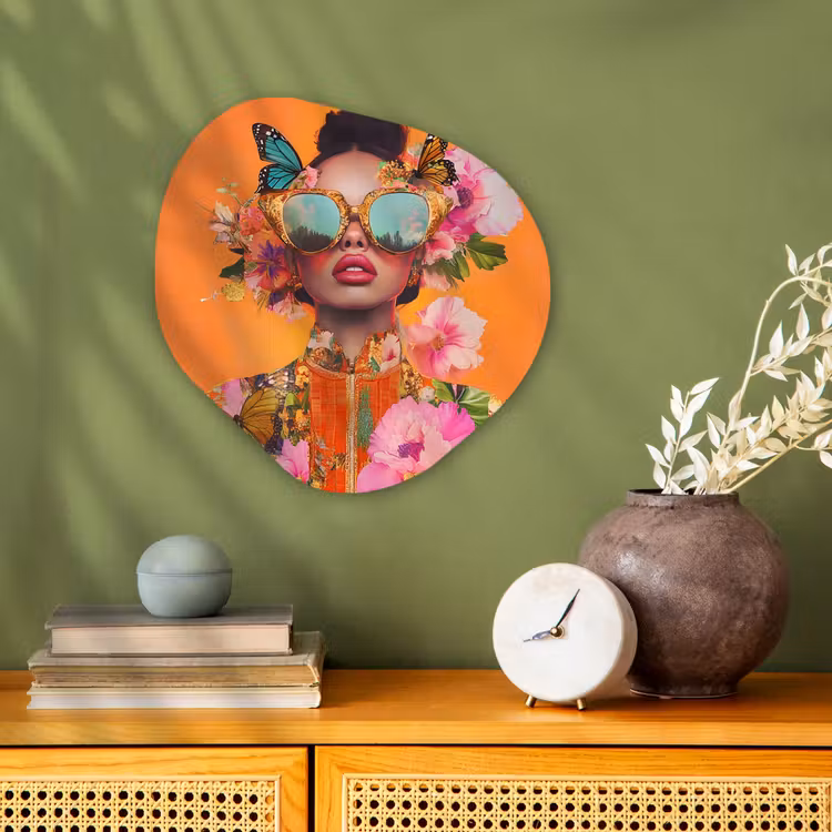Organisch schilderij - Forex - Vlinders - Vrouw - Zonnebril - Kleurrijk — 2