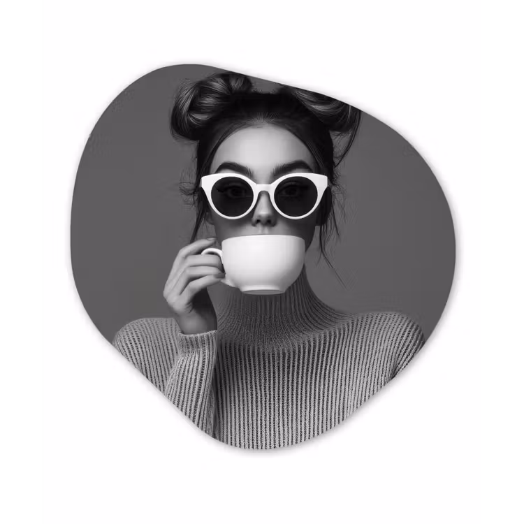 Organisch schilderij - Forex - Vrouw - Koffie - Zwart - Wit — 1