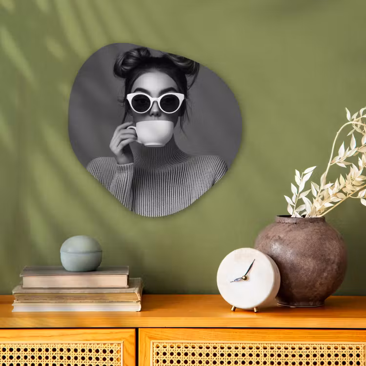 Organisch schilderij - Forex - Vrouw - Koffie - Zwart - Wit — 2