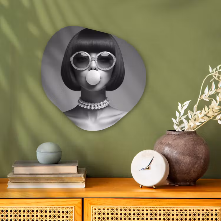 Organisch schilderij - Forex - Vrouw - Zwart Wit - Ketting - Zonnebril — 2