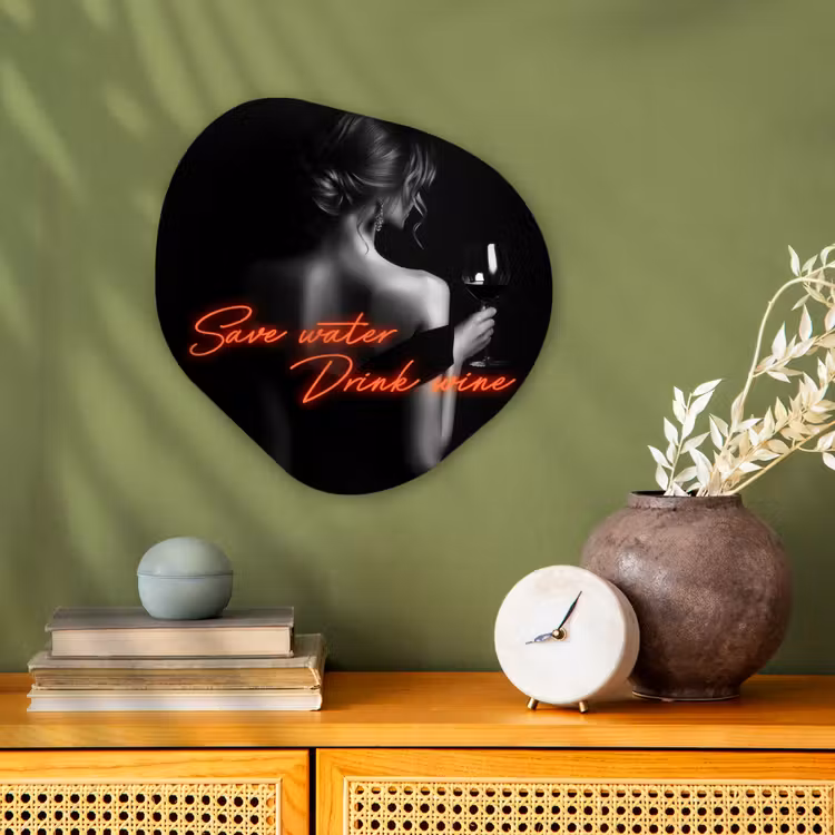 Organisch schilderij - Forex - Wijn - Vrouw - Neon - Quote — 2