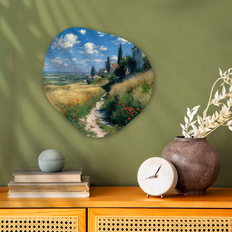 Organisch schilderij - Forex - Zandpad - Huis - Bomen - Grasveld — 2