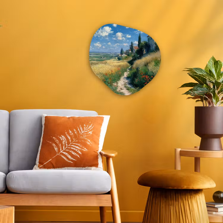 Organisch schilderij - Forex - Zandpad - Huis - Bomen - Grasveld — 3
