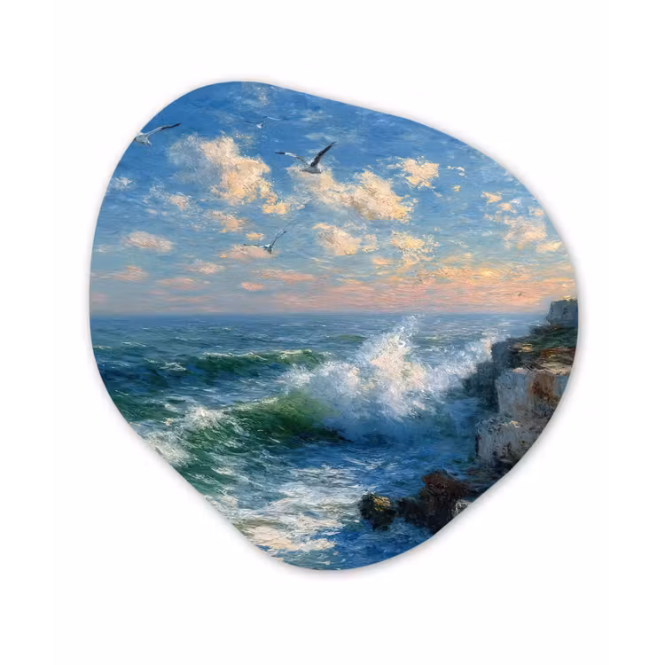 Organisch schilderij - Forex - Zee - Golven - Rotsen - Meeuwen — 1