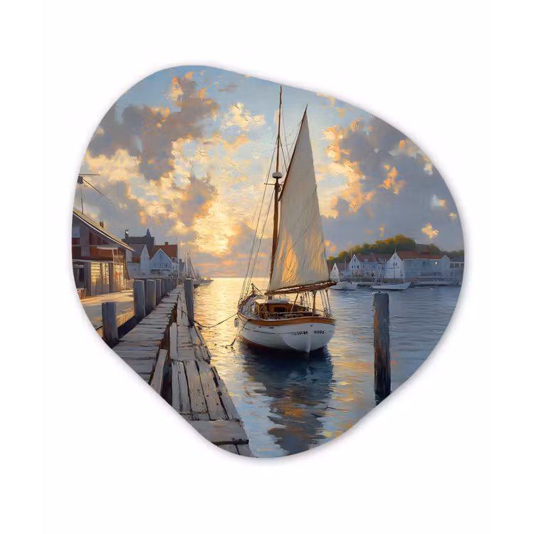 Organisch schilderij - Forex - Zeilboot - Zon - Pier - Hout — 1
