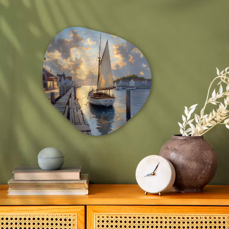 Organisch schilderij - Forex - Zeilboot - Zon - Pier - Hout — 2