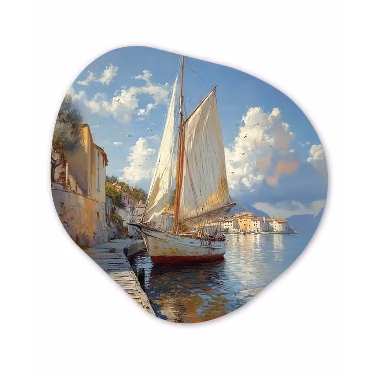 Organisch schilderij - Forex - Zeilschip - Huizen - Kade - Zee — 1