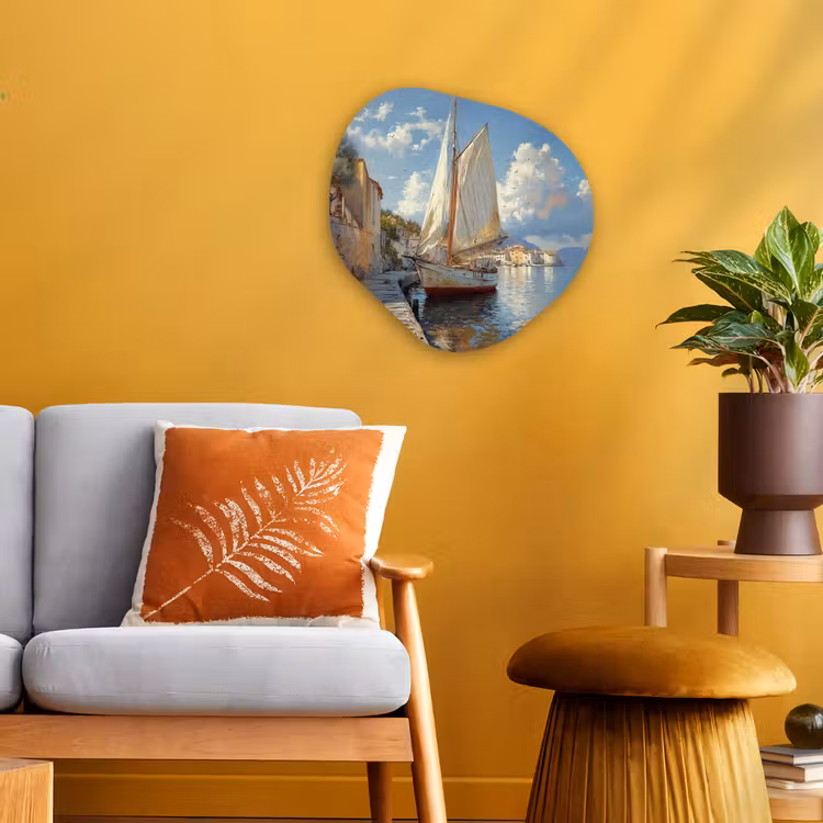 Organisch schilderij - Forex - Zeilschip - Huizen - Kade - Zee — 3