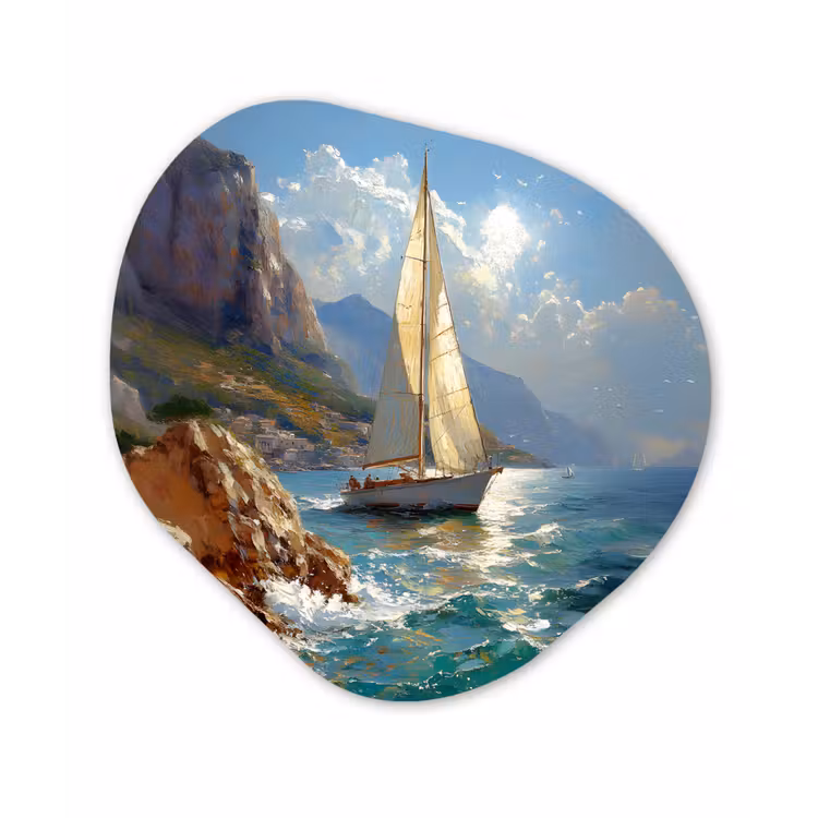 Organisch schilderij - Forex - Zeilschip - Zee - Rotsen - Wolken — 1