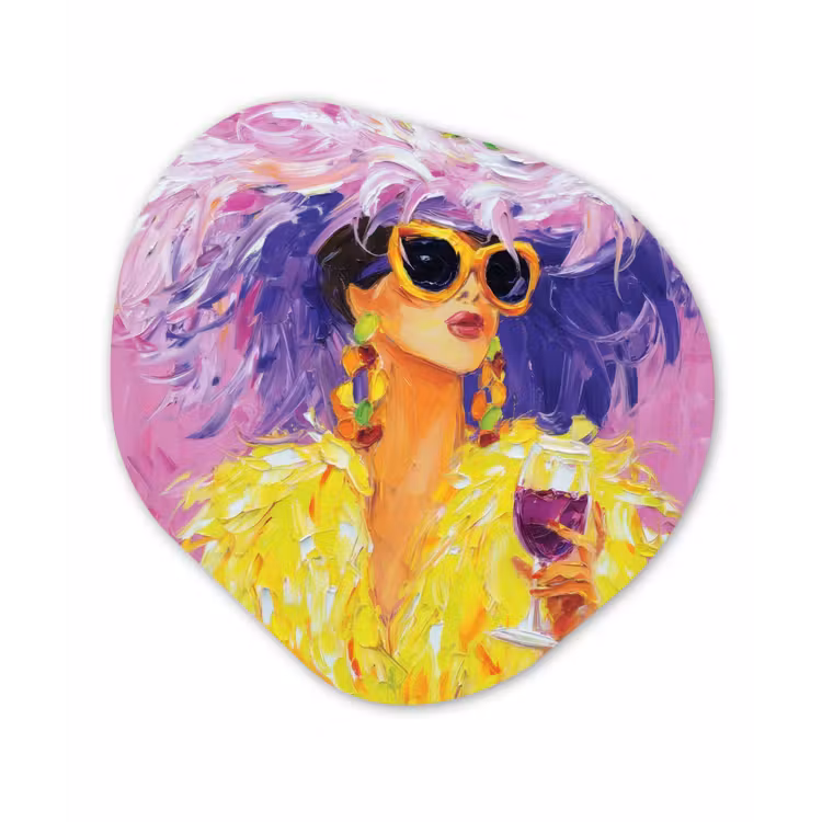 Organisch schilderij - Forex - Zonnebril - Vrouw - Jas - Veren — 1