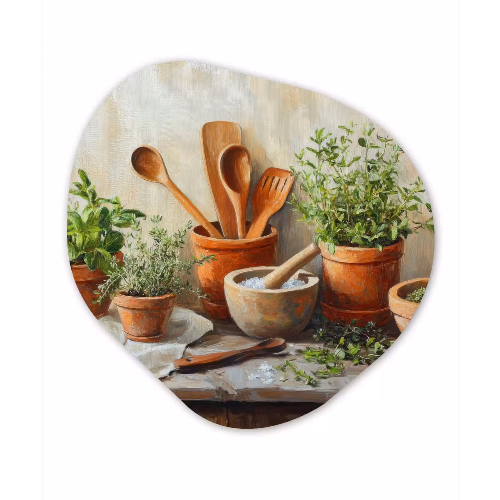 Organisch schilderij - Forex - Potten - Kruiden - Hout — 1