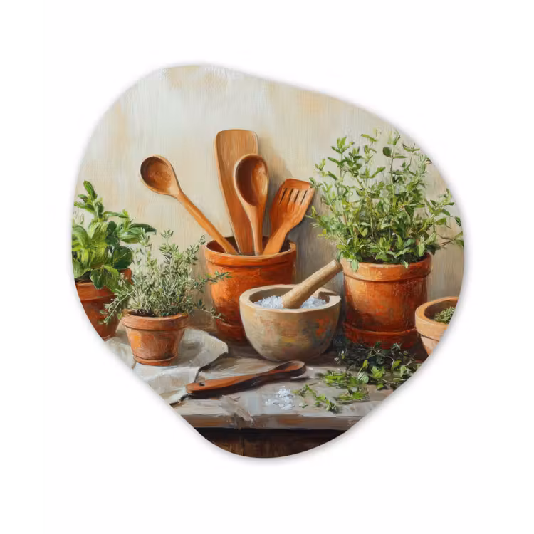 Organisch schilderij - Forex - Potten - Kruiden - Hout — 1