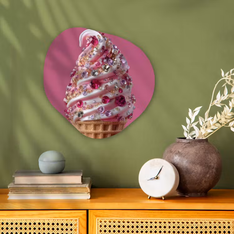 Organisch schilderij - Forex - Softijs - Edelstenen - Roze - Hoorntje — 2