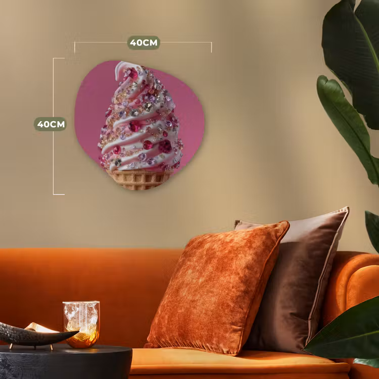 Organisch schilderij - Forex - Softijs - Edelstenen - Roze - Hoorntje — 4