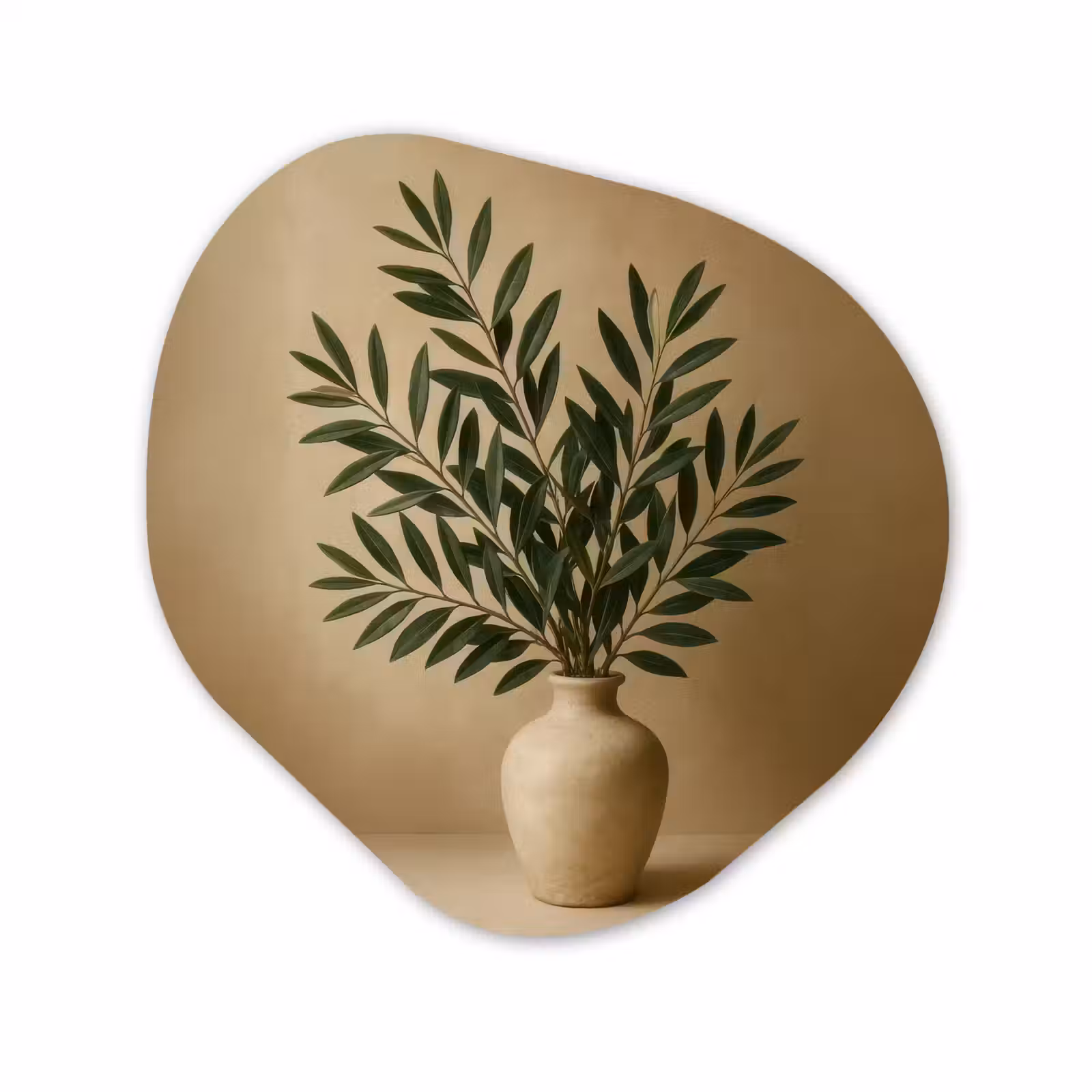 Organisch schilderij - Forex - Vaas - Olijftakken - Bladeren - Beige — 1