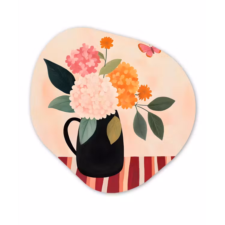 Organisch schilderij - Forex - Vaas - Bloemen - Vlinder - Rood — 1
